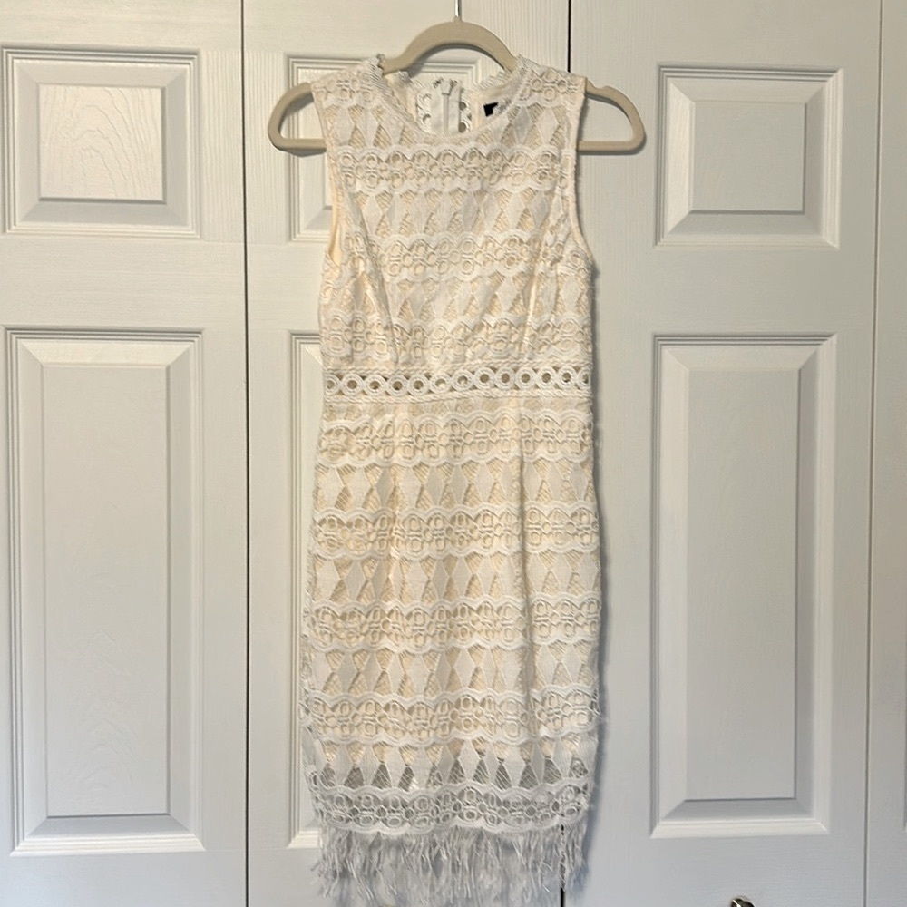 Lulus Knee Length Crochet Boho Dress with Fringe